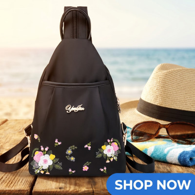 Flower print Waterproof 3-Way Multi functional Bag-BLACK